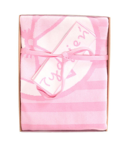 RIBBON organic cotton photo blanket with a name light pink 90x120 cm