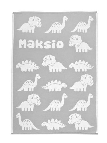 Organic cotton DINOSAURS blanket with a name 75x100 cm