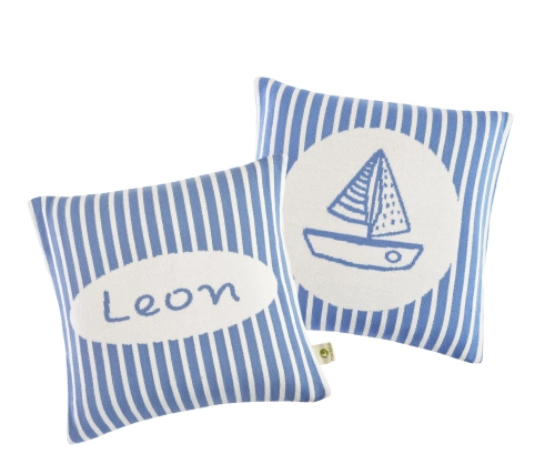 Organic cotton pillowcase with a name   BOAT  40 x 40 cm