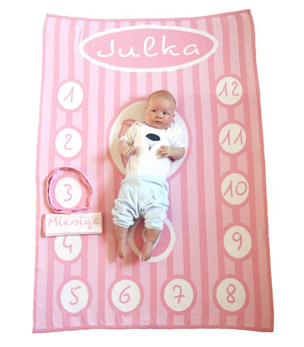 RIBBON organic cotton photo blanket with a name light pink 90x120 cm