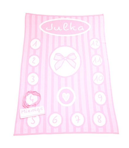 RIBBON organic cotton photo blanket with a name light pink 90x120 cm