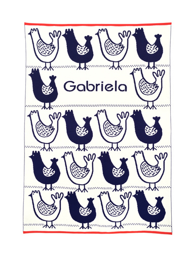 Organic cotton blanket with name HAPPY HEN 100 x 130 cm