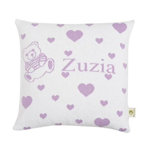 Hearts and a teddy. Pillowcase with a name 40 x 40 cm