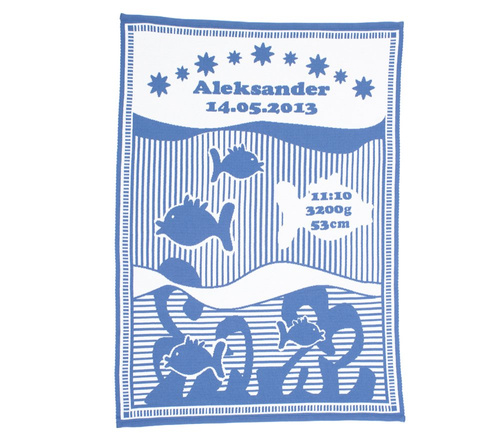 Organic cotton MY BLANKET with FISH AND WAVES 75 x 100 cm