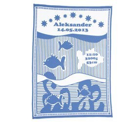 Organic cotton MY BLANKET with FISH AND WAVES 75 x 100 cm