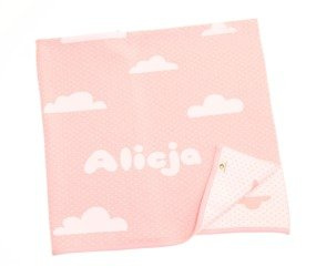 Kocyk z imieniem CHMURKI z bawełny organicznej 90x120cm