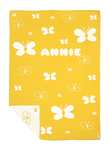 Organic cotton blanket with a name BUTTERFLIES 90x120 cm