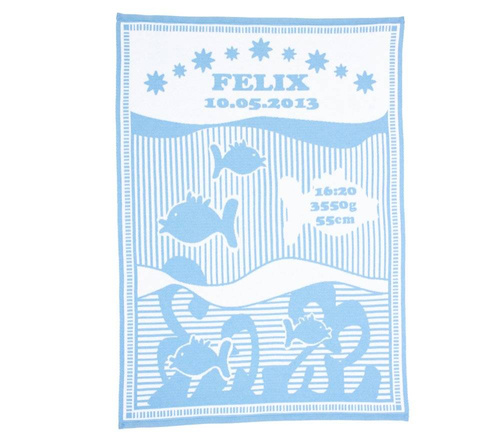 MÓJ KOCYK  RYBKI I FALE z bawełny organicznej 75 x 100 cm