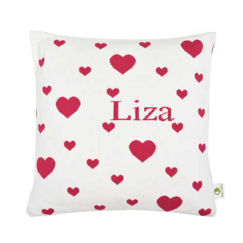 Organic cotton pillowcase with a name  HEARTS 40 x 40 cm