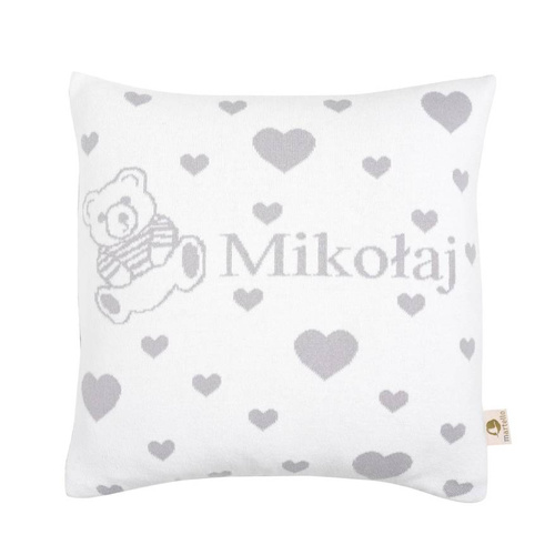 Hearts and a teddy. Pillowcase with a name 40 x 40 cm 